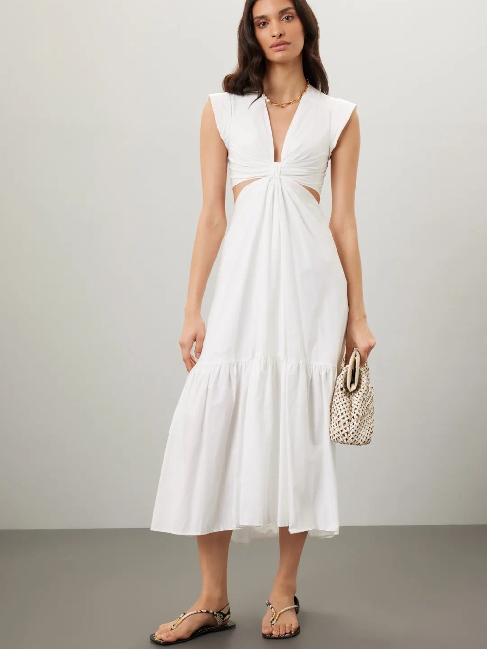 A.L.C. White Twist-Knot Midi Dress with Side Cutouts